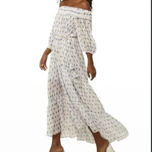 NWT MISA Artemis Off-the-shoulder Belted Chiffon Dress In White Evil Eye